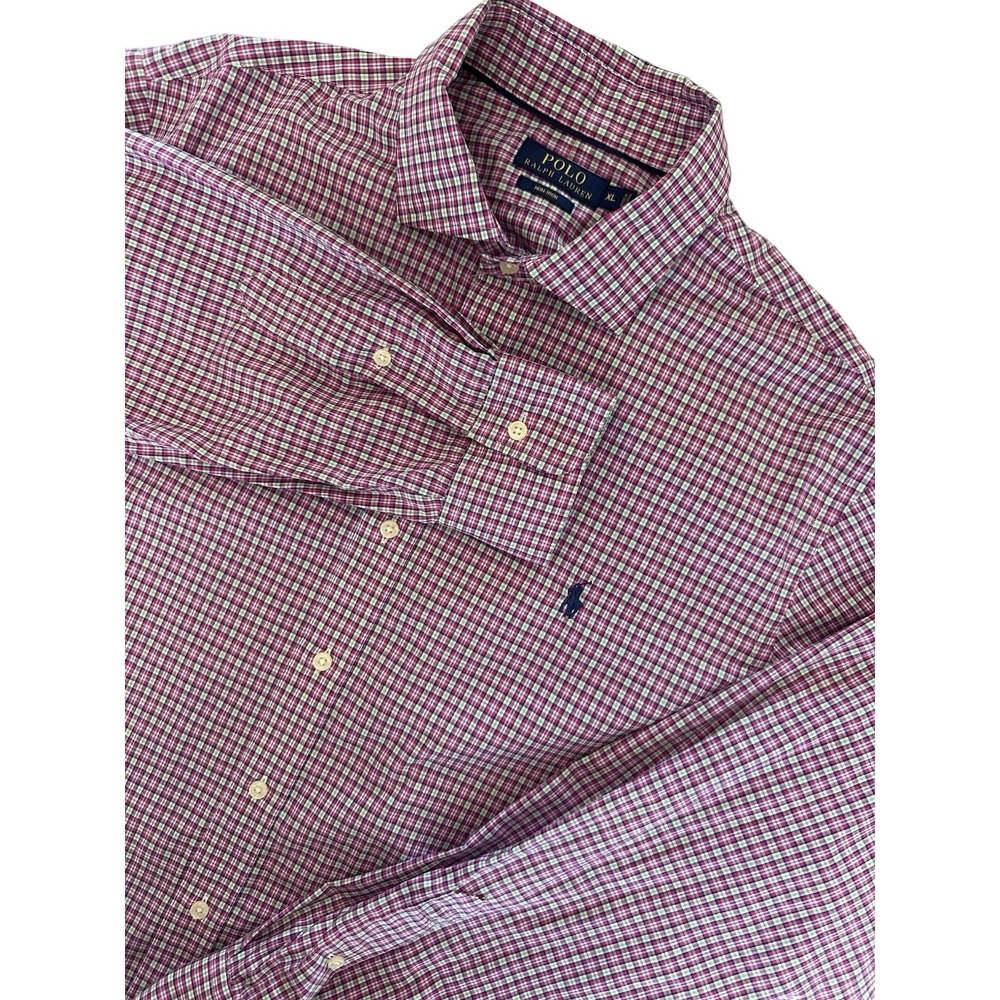 Polo‎ Ralph Lauren Shirt Mens Size XL Pink Plaid Non Iron Fabric Casual Button